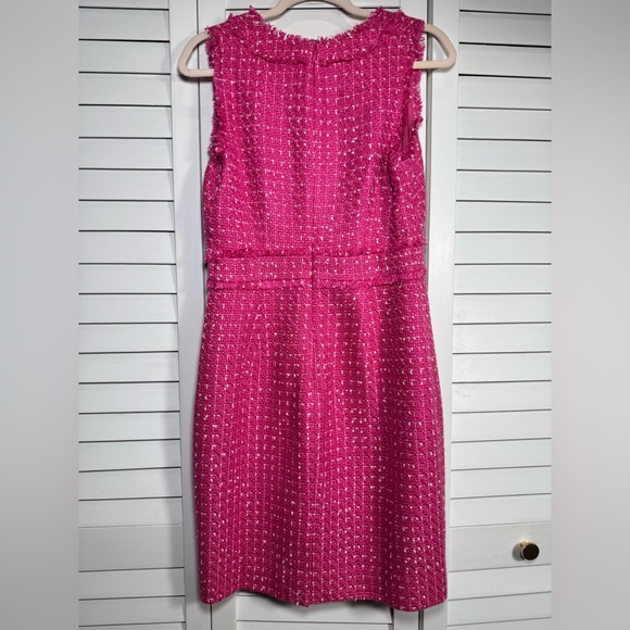 NWT J. Crew Women’s V Neck Pink Tweed Midi Dress with Fringe Detail Size 4 - Picture 5 of 9